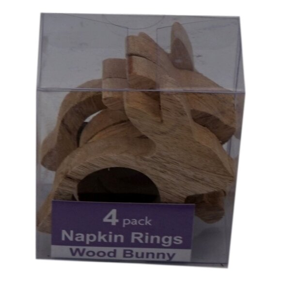 Bardwil Linens 4 Pack Napkin Rings Wood Bunny - Picture 3 of 3